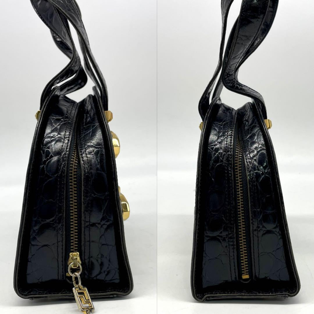 VERSACE Hand Bag Tote Purse Leather Black Authentic