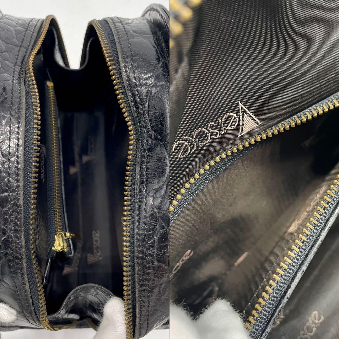 VERSACE Hand Bag Tote Purse Leather Black Authentic