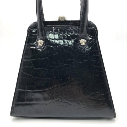 VERSACE Hand Bag Tote Purse Medusa Leather Black Authentic