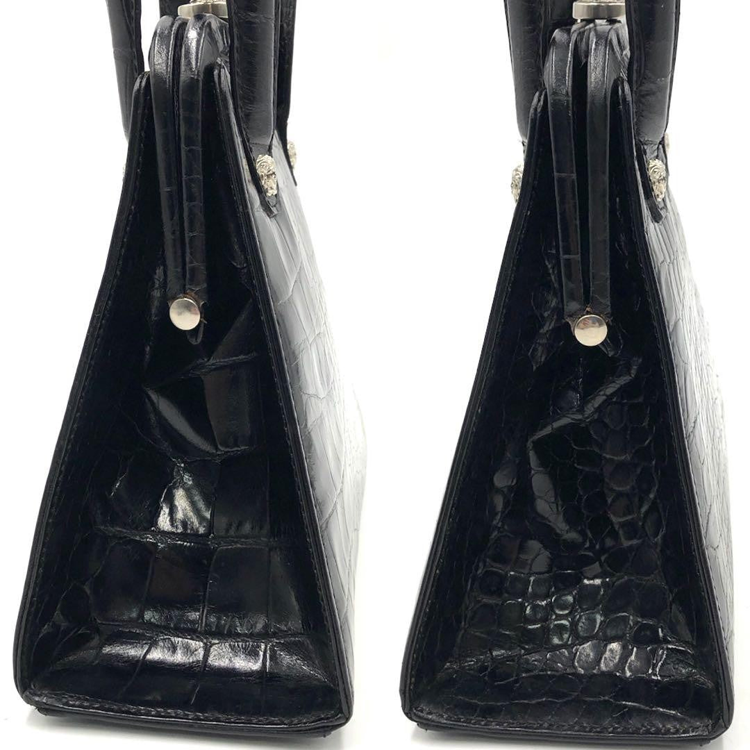 VERSACE Hand Bag Tote Purse Medusa Leather Black Authentic