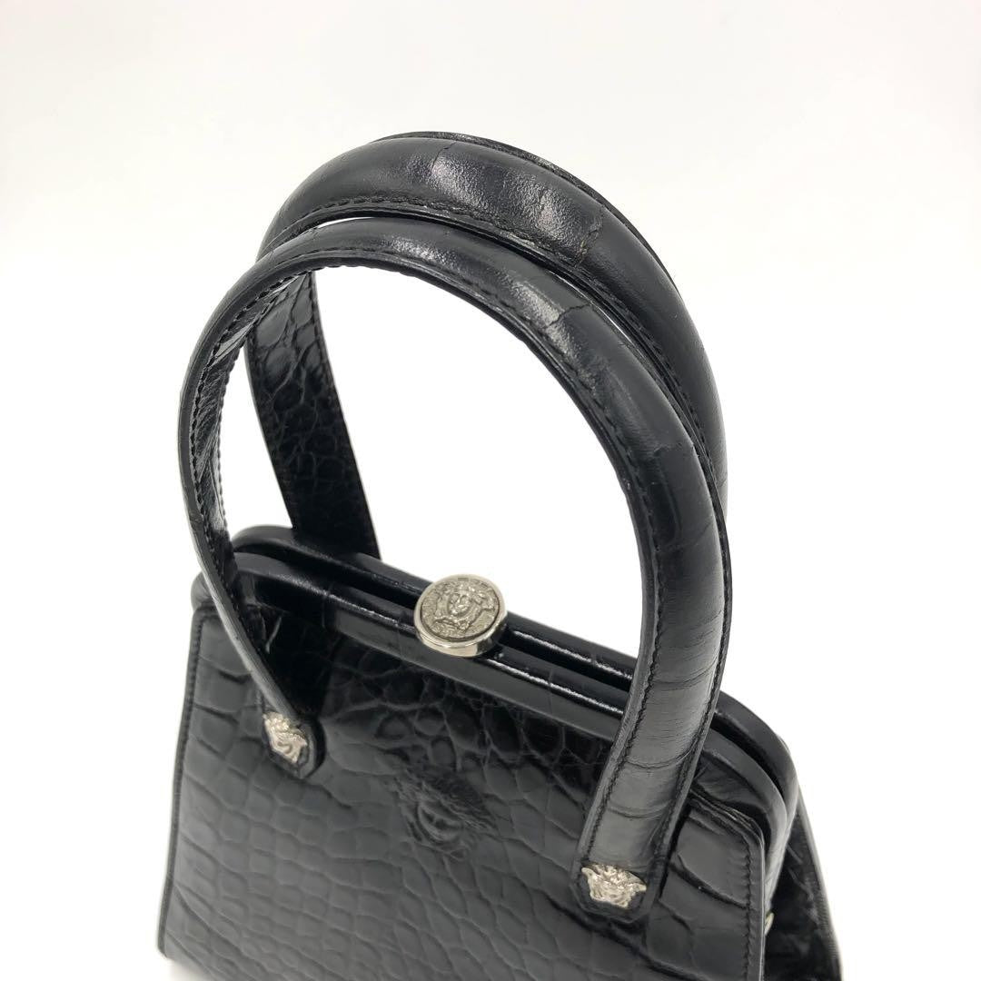 VERSACE Hand Bag Tote Purse Medusa Leather Black Authentic