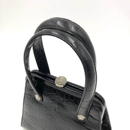 VERSACE Hand Bag Tote Purse Medusa Leather Black Authentic