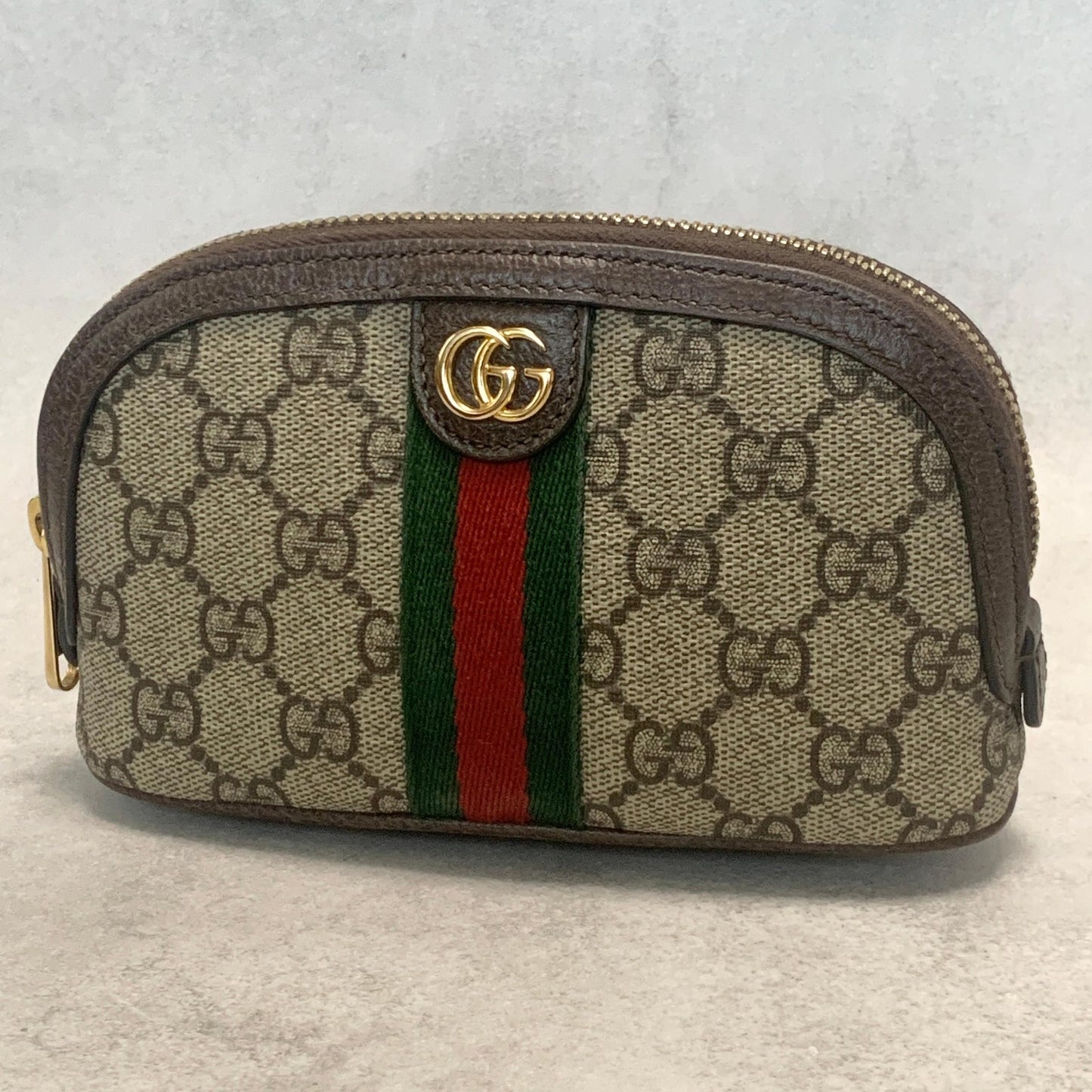 GUCCI Pouch Ophidia GG Marmont Supreme Purse Cosmetic Leather Brown Authentic