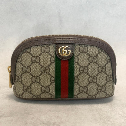 GUCCI Pouch Ophidia GG Marmont Supreme Purse Cosmetic Leather Brown Authentic