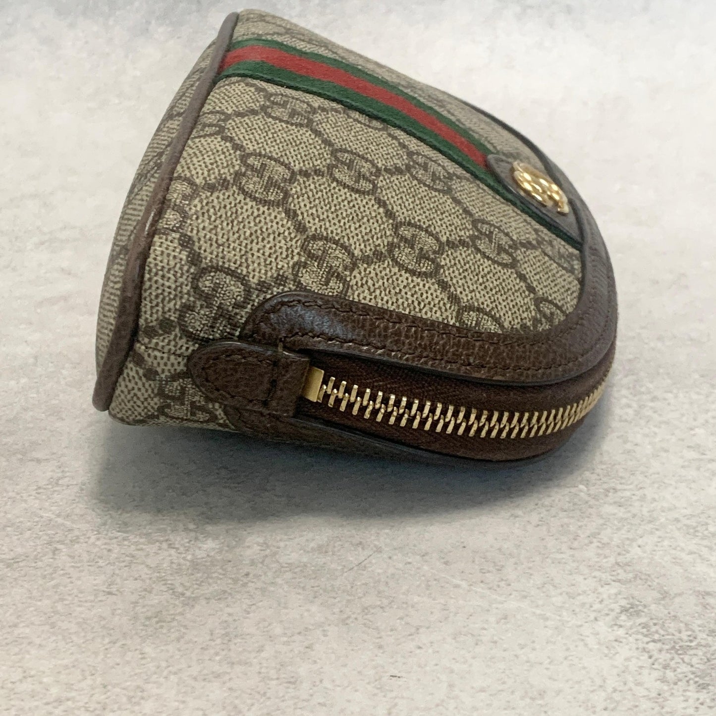 GUCCI Pouch Ophidia GG Marmont Supreme Purse Cosmetic Leather Brown Authentic