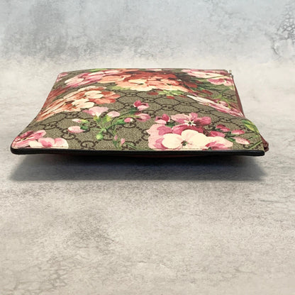 GUCCI Bag Flora GG Supreme Clutch Purse Hand Leather Beige Red Used Authentic