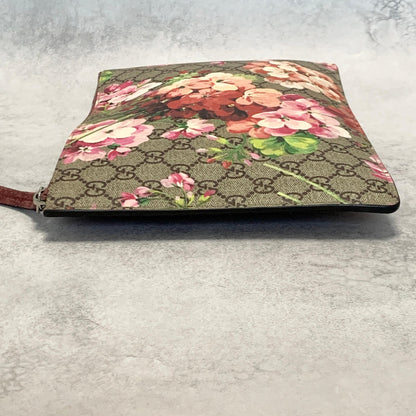GUCCI Bag Flora GG Supreme Clutch Purse Hand Leather Beige Red Used Authentic
