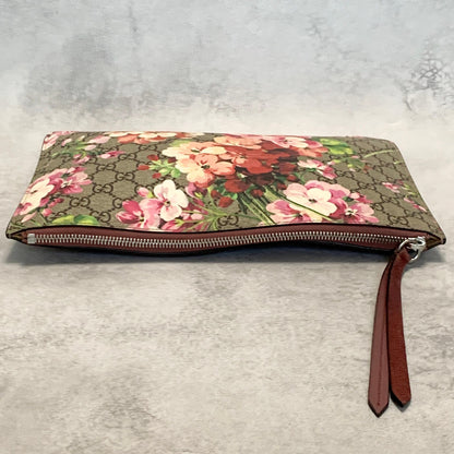 GUCCI Bag Flora GG Supreme Clutch Purse Hand Leather Beige Red Used Authentic