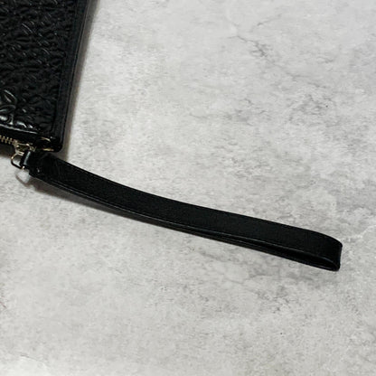 LOEWE Bag Anagram Clutch Purse Hand Leather Black Silver Used Authentic
