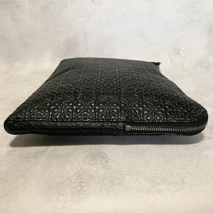 LOEWE Bag Anagram Clutch Purse Hand Leather Black Silver Used Authentic