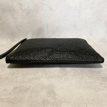 LOEWE Bag Anagram Clutch Purse Hand Leather Black Silver Used Authentic