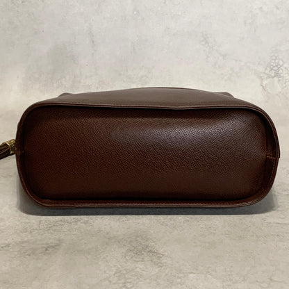 Valentino Garavani Bag Tassel Logo Hand Tote Purse Leather Brown Gold Authentic