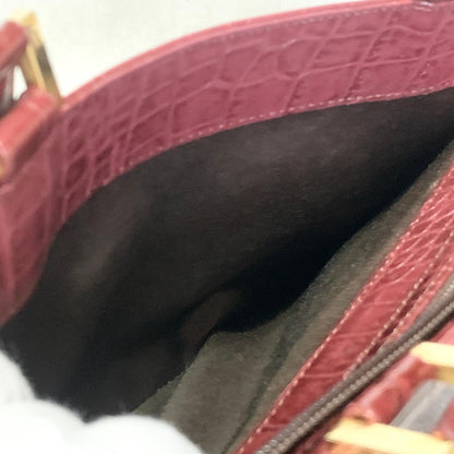 Saint Laurent Bag Logo Hand Tote Purse Leather Red Gold Used Authentic