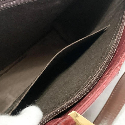 Saint Laurent Bag Logo Hand Tote Purse Leather Red Gold Used Authentic