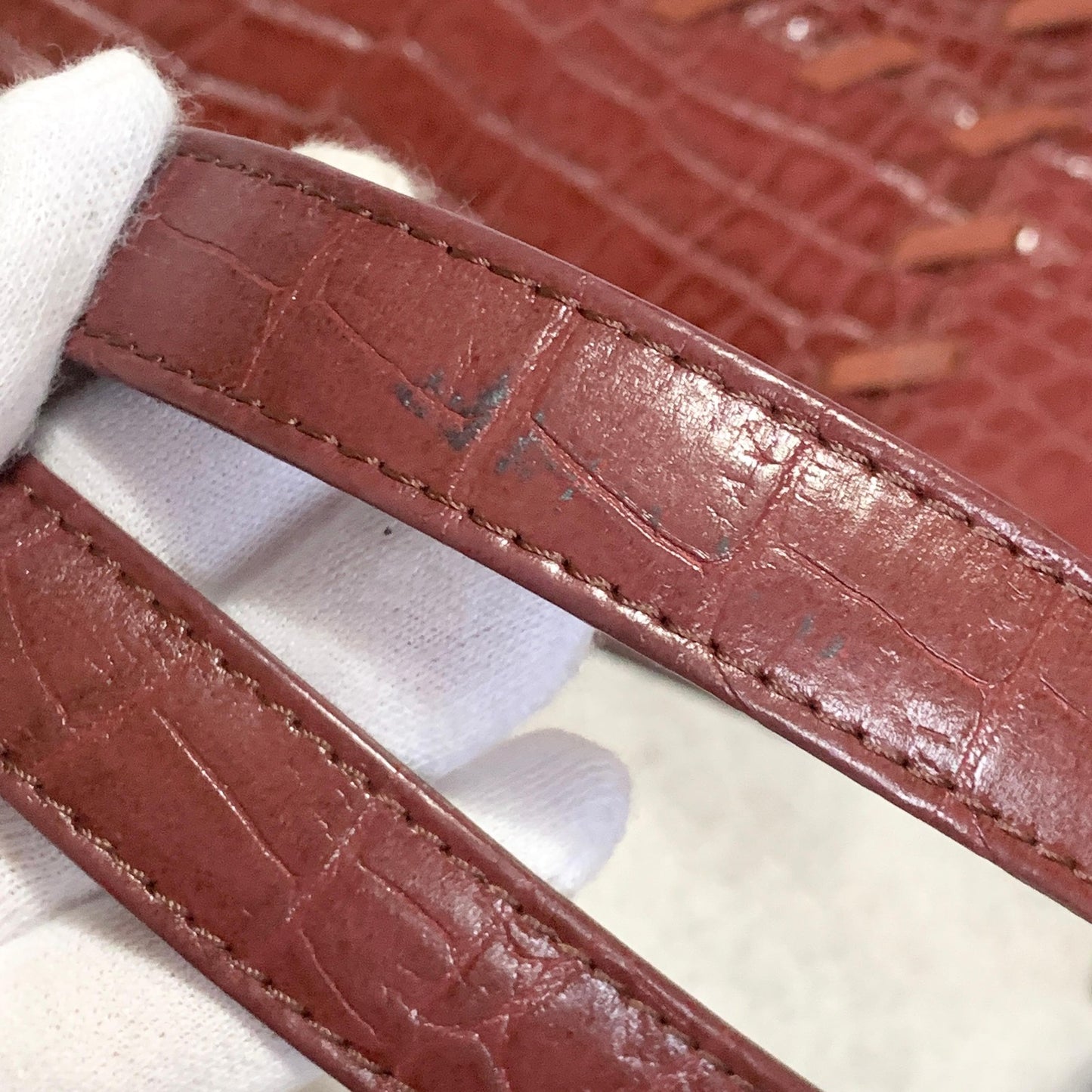 Saint Laurent Bag Logo Hand Tote Purse Leather Red Gold Used Authentic
