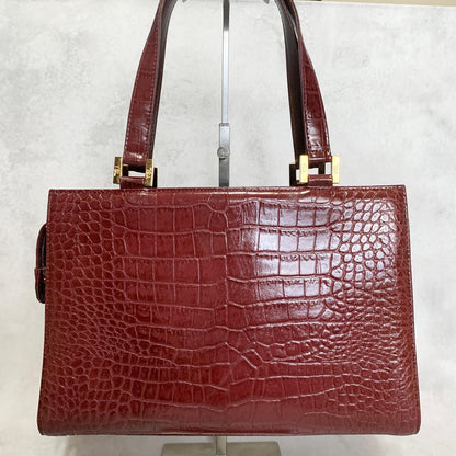 Saint Laurent Bag Logo Hand Tote Purse Leather Red Gold Used Authentic