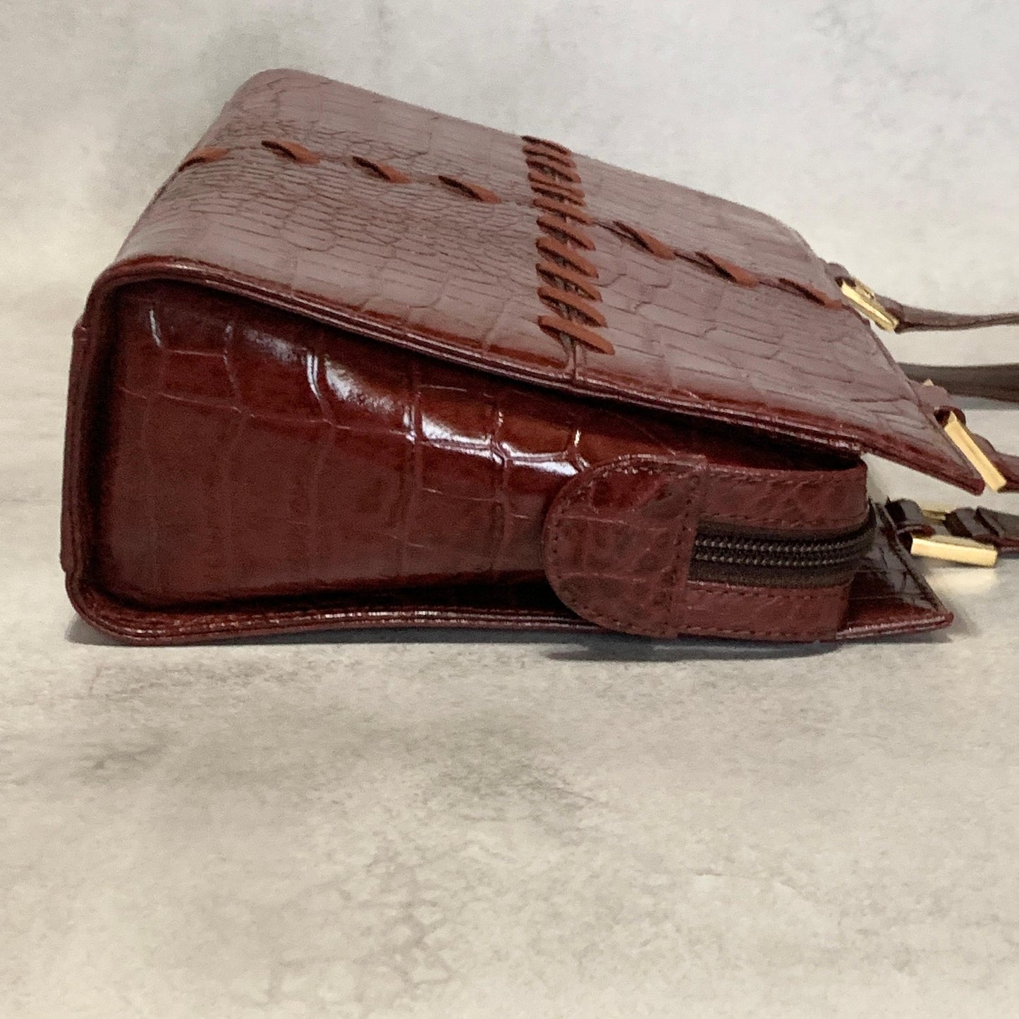 Saint Laurent Bag Logo Hand Tote Purse Leather Red Gold Used Authentic