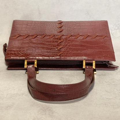 Saint Laurent Bag Logo Hand Tote Purse Leather Red Gold Used Authentic