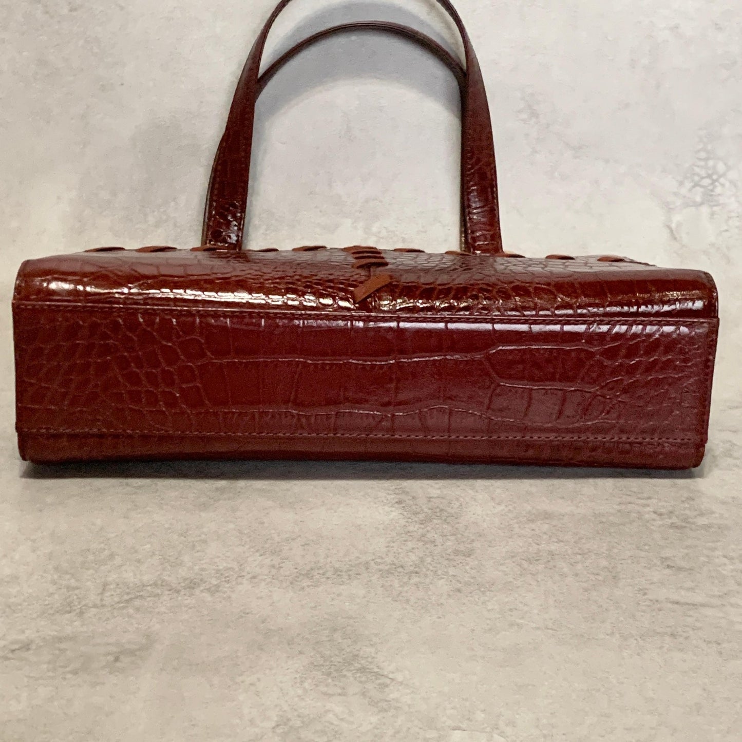 Saint Laurent Bag Logo Hand Tote Purse Leather Red Gold Used Authentic