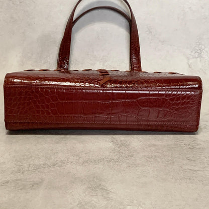 Saint Laurent Bag Logo Hand Tote Purse Leather Red Gold Used Authentic