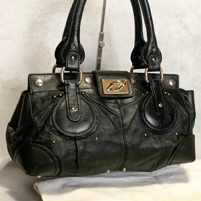Chloe Bag Paddington Handbag Y2K Tote Purse Leather Black Silver Used Authentic