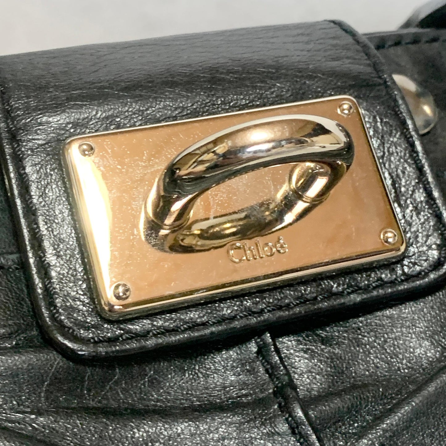 Chloe Bag Paddington Handbag Y2K Tote Purse Leather Black Silver Used Authentic