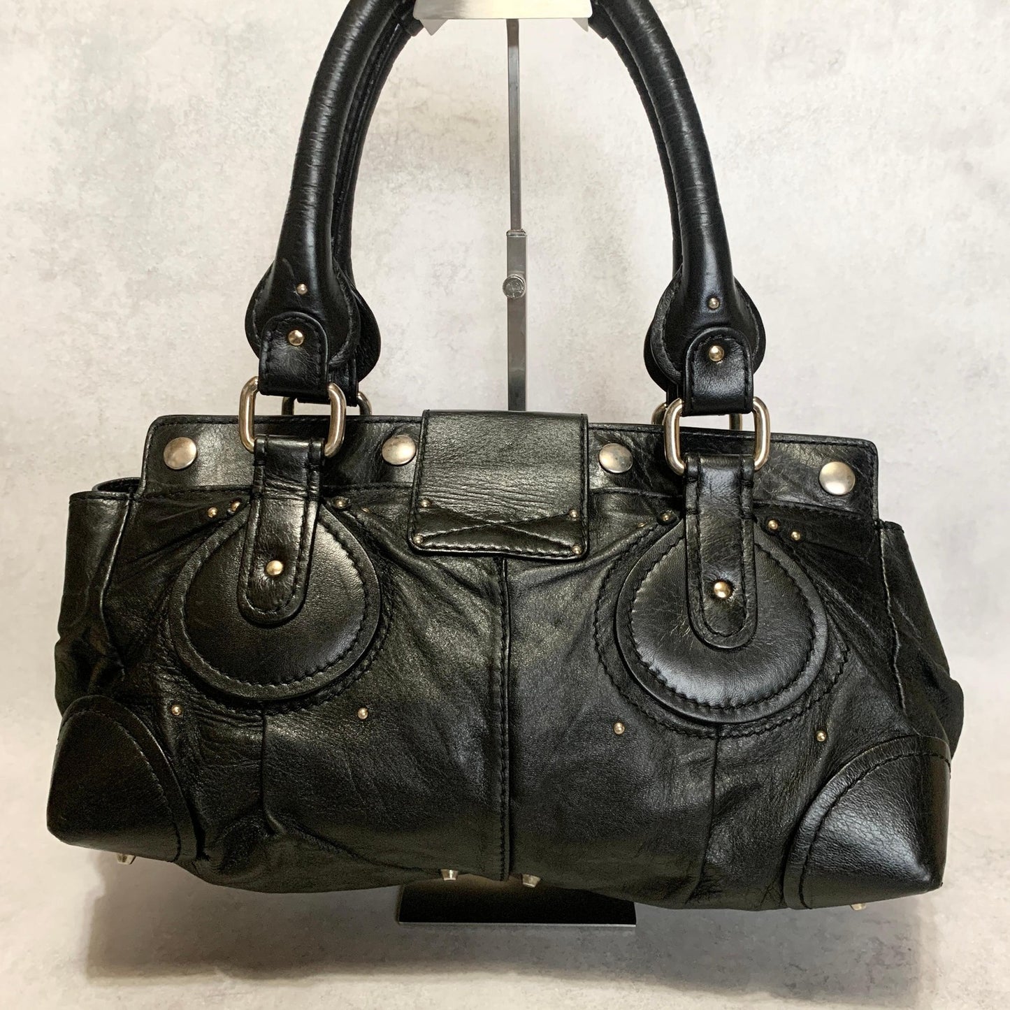 Chloe Bag Paddington Handbag Y2K Tote Purse Leather Black Silver Used Authentic