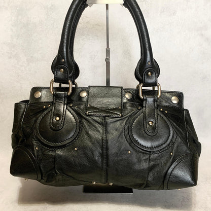 Chloe Bag Paddington Handbag Y2K Tote Purse Leather Black Silver Used Authentic