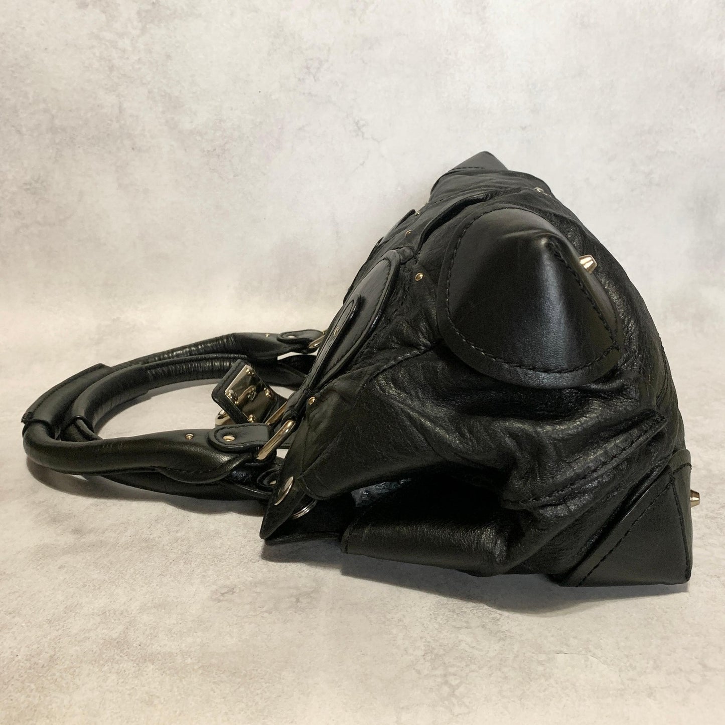 Chloe Bag Paddington Handbag Y2K Tote Purse Leather Black Silver Used Authentic