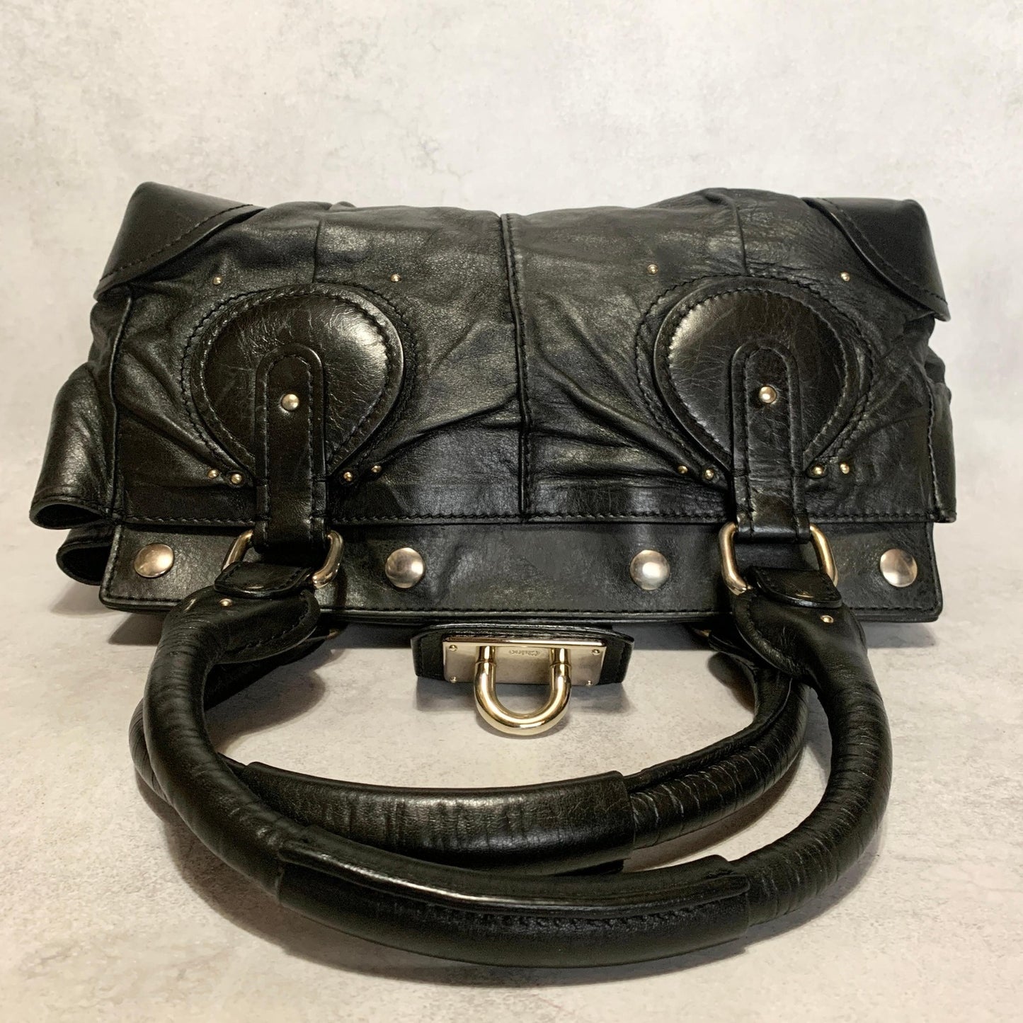 Chloe Bag Paddington Handbag Y2K Tote Purse Leather Black Silver Used Authentic