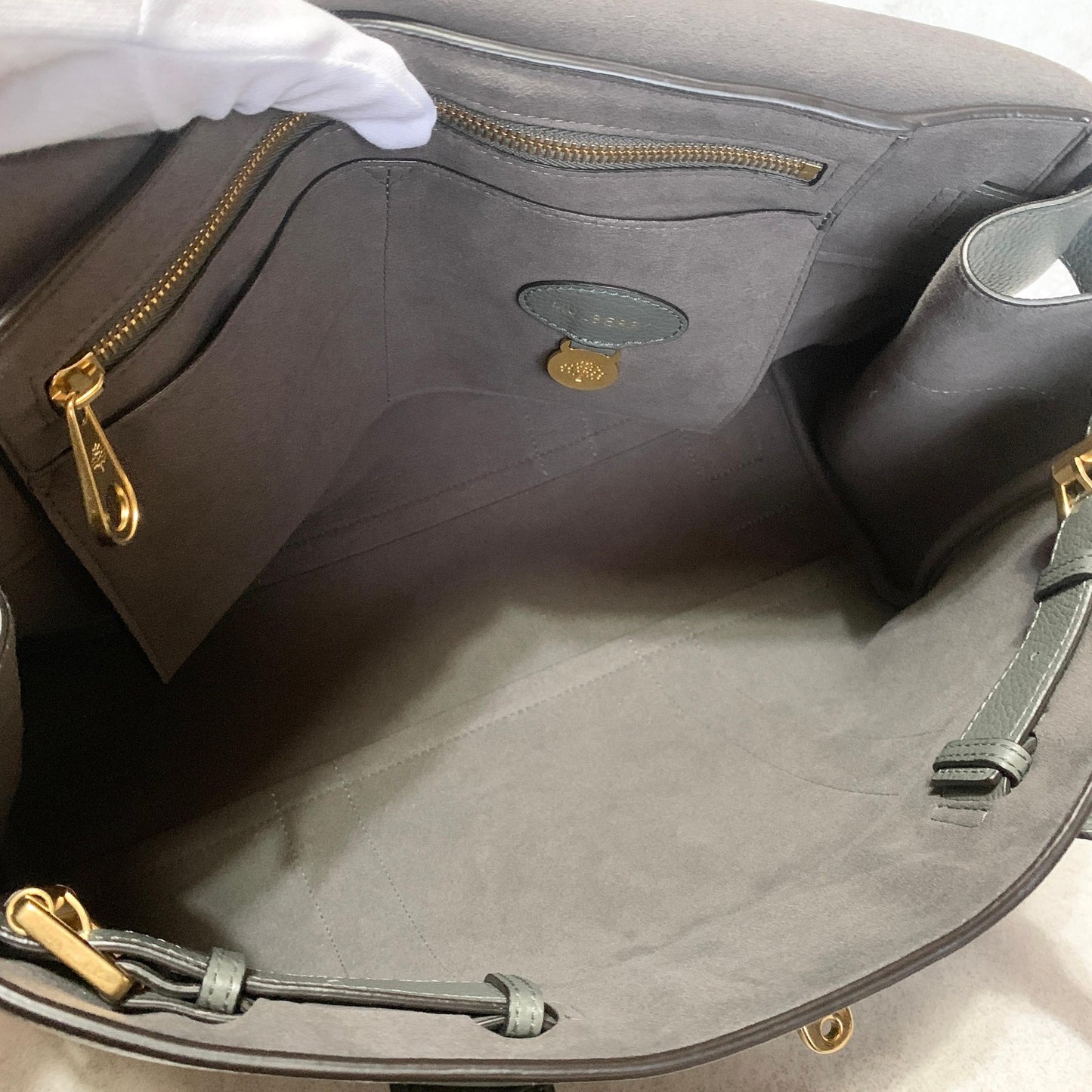 MULBERRY Bag Bayswater Hand Tote Purse Leather Gray Gold Used Authentic