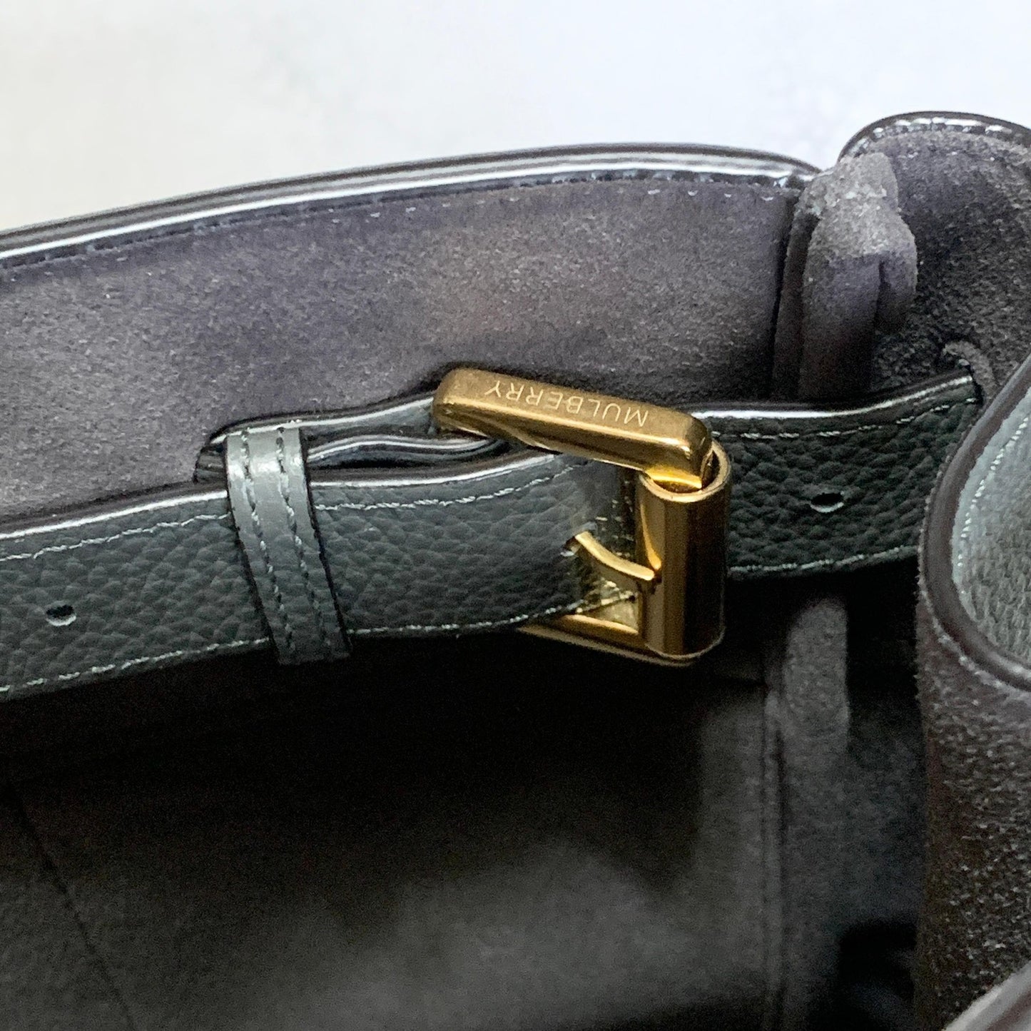 MULBERRY Bag Bayswater Hand Tote Purse Leather Gray Gold Used Authentic