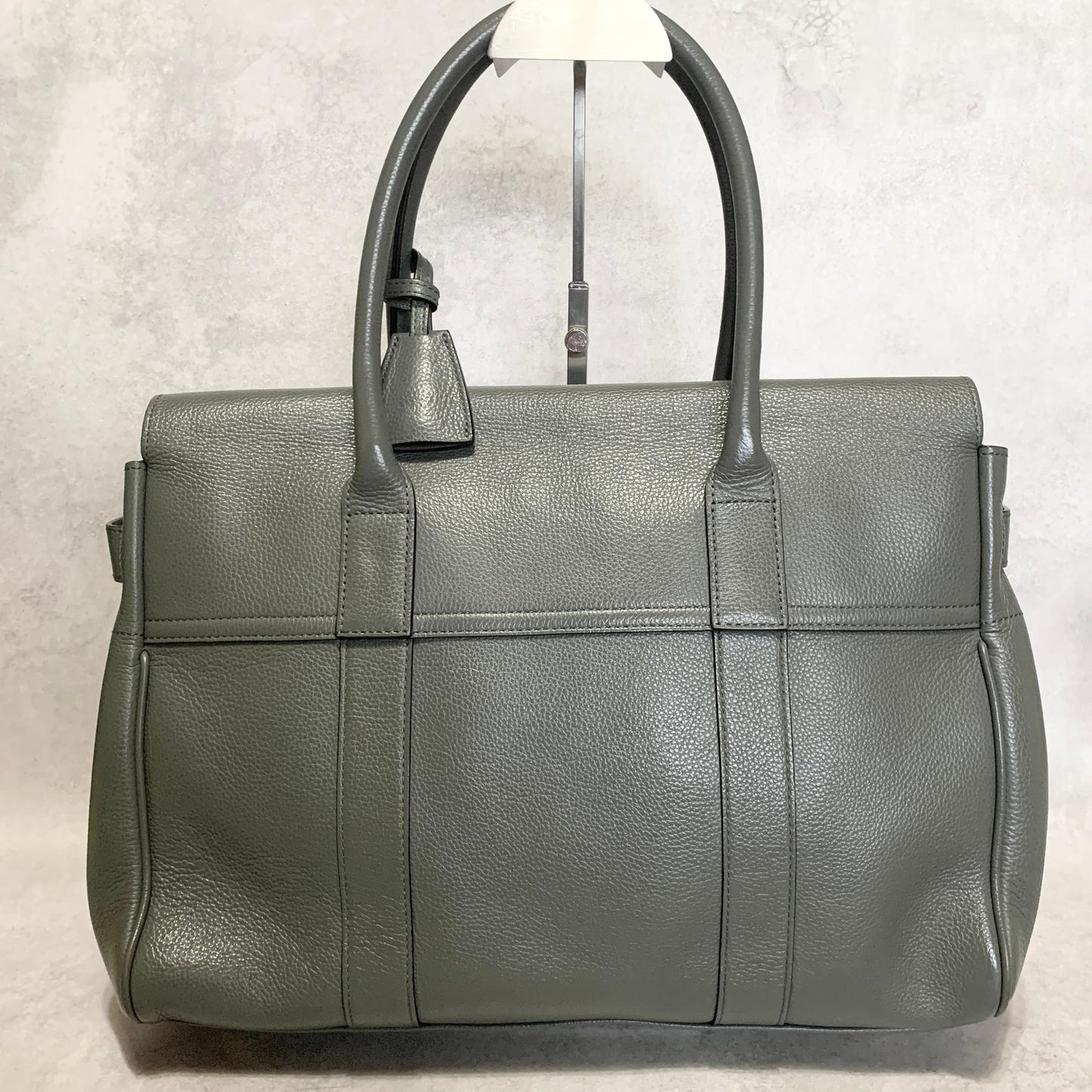 MULBERRY Bag Bayswater Hand Tote Purse Leather Gray Gold Used Authentic