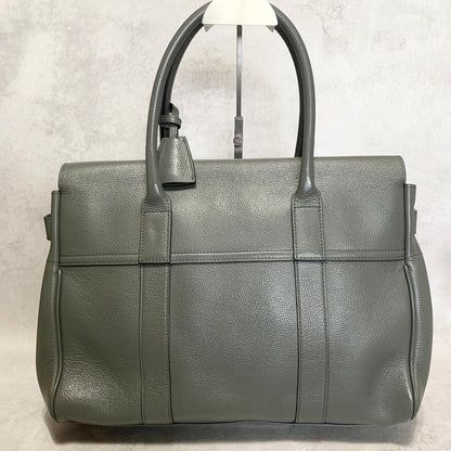 MULBERRY Bag Bayswater Hand Tote Purse Leather Gray Gold Used Authentic