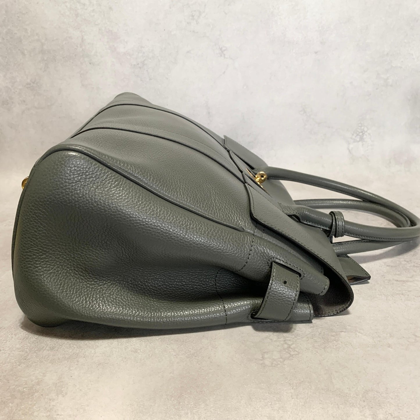 MULBERRY Bag Bayswater Hand Tote Purse Leather Gray Gold Used Authentic