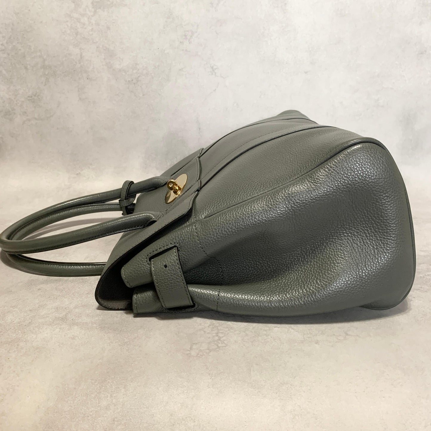 MULBERRY Bag Bayswater Hand Tote Purse Leather Gray Gold Used Authentic