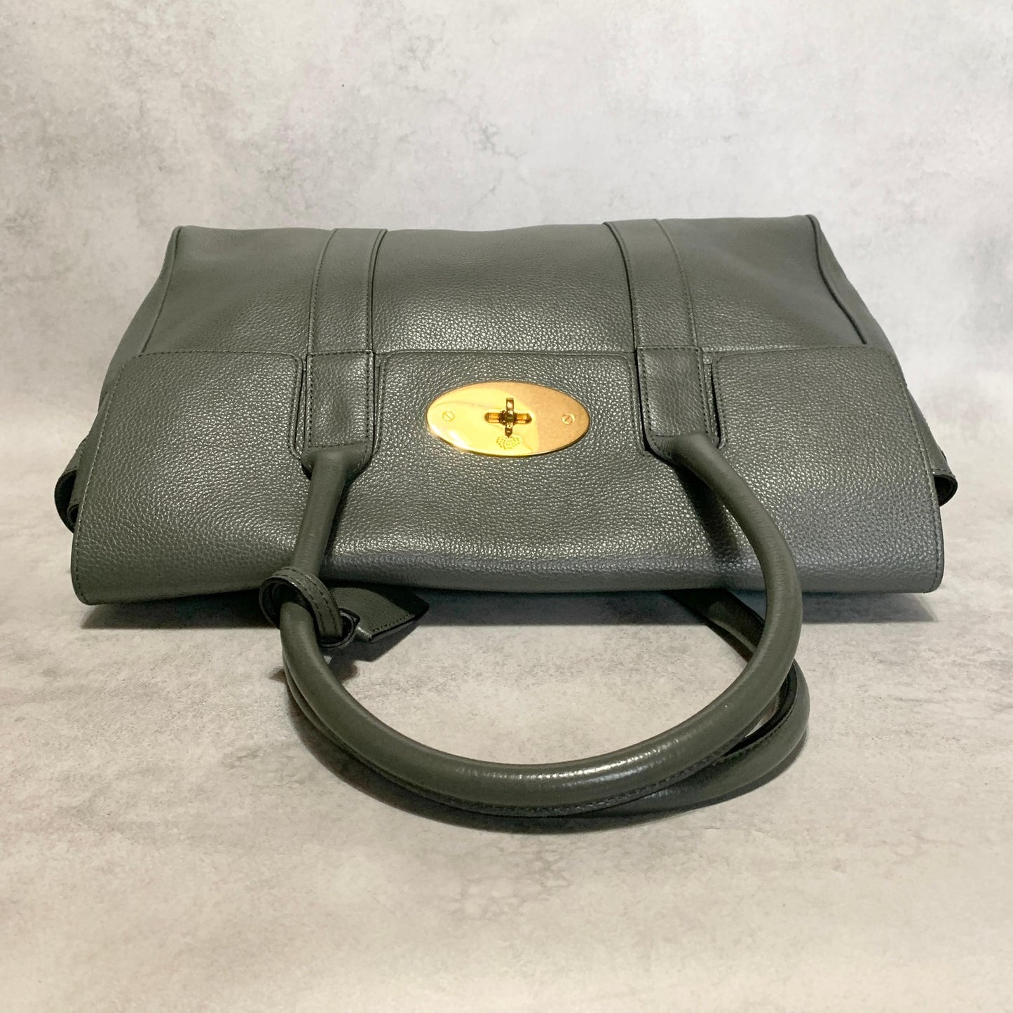 MULBERRY Bag Bayswater Hand Tote Purse Leather Gray Gold Used Authentic