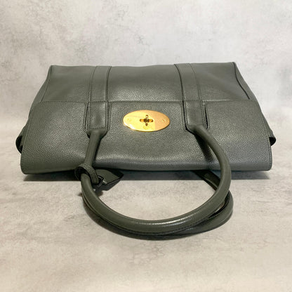 MULBERRY Bag Bayswater Hand Tote Purse Leather Gray Gold Used Authentic