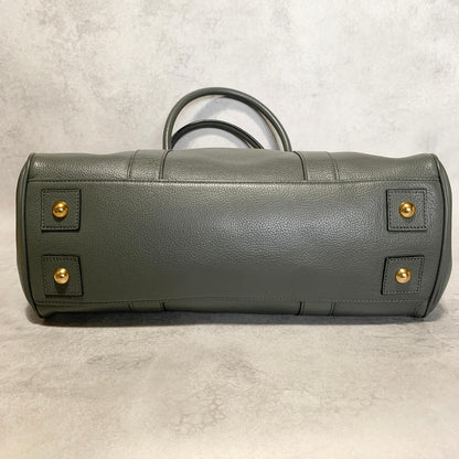 MULBERRY Bag Bayswater Hand Tote Purse Leather Gray Gold Used Authentic