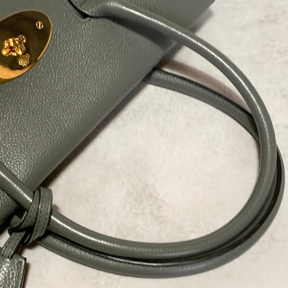 MULBERRY Bag Bayswater Hand Tote Purse Leather Gray Gold Used Authentic