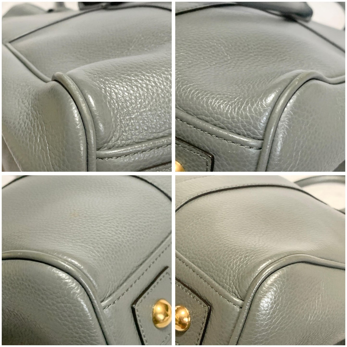 MULBERRY Bag Bayswater Hand Tote Purse Leather Gray Gold Used Authentic