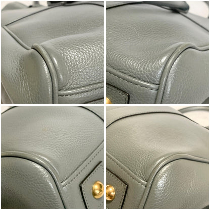 MULBERRY Bag Bayswater Hand Tote Purse Leather Gray Gold Used Authentic