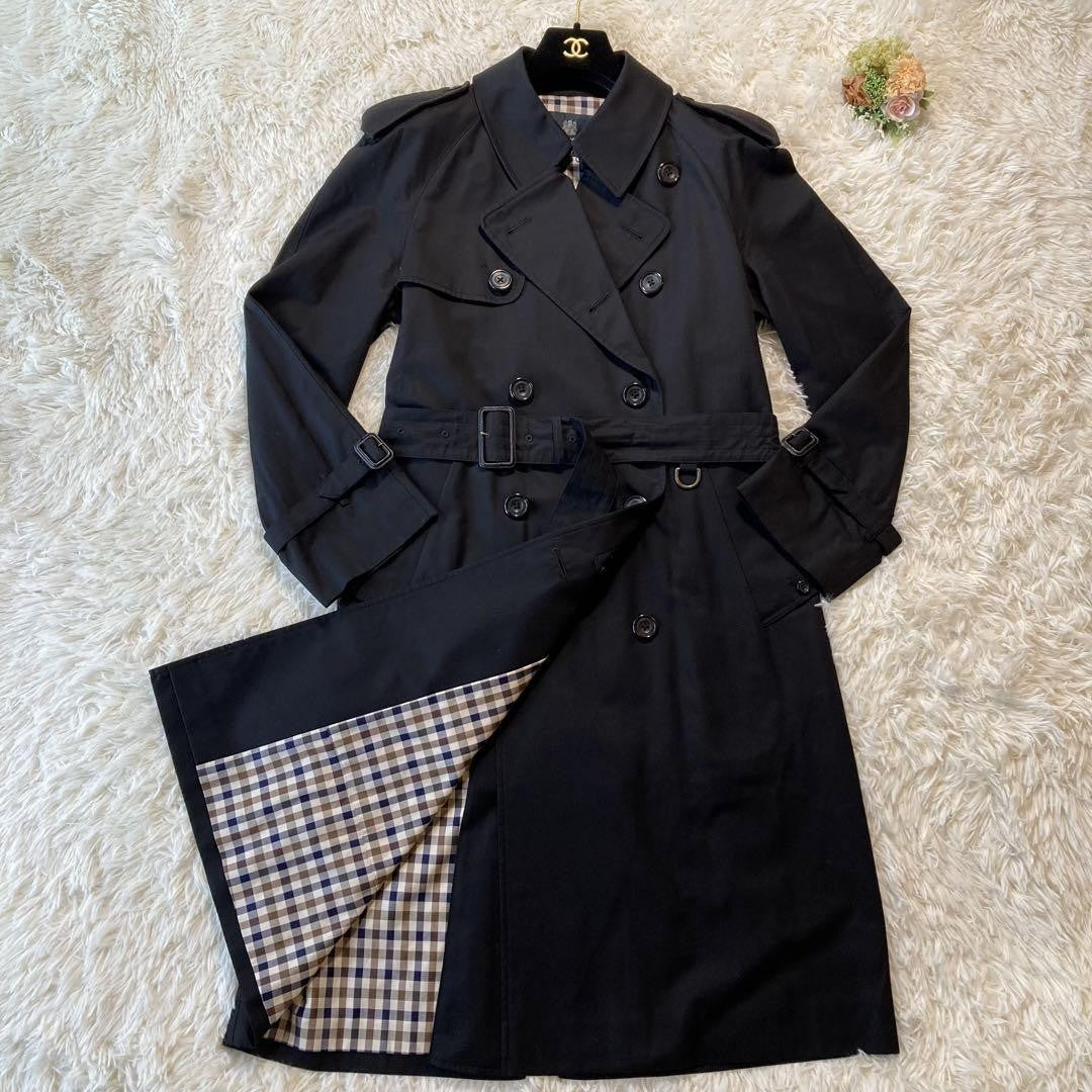 Aquascutum Trench Coat Club Check Asian fit S 36 US size XS Black Authentic