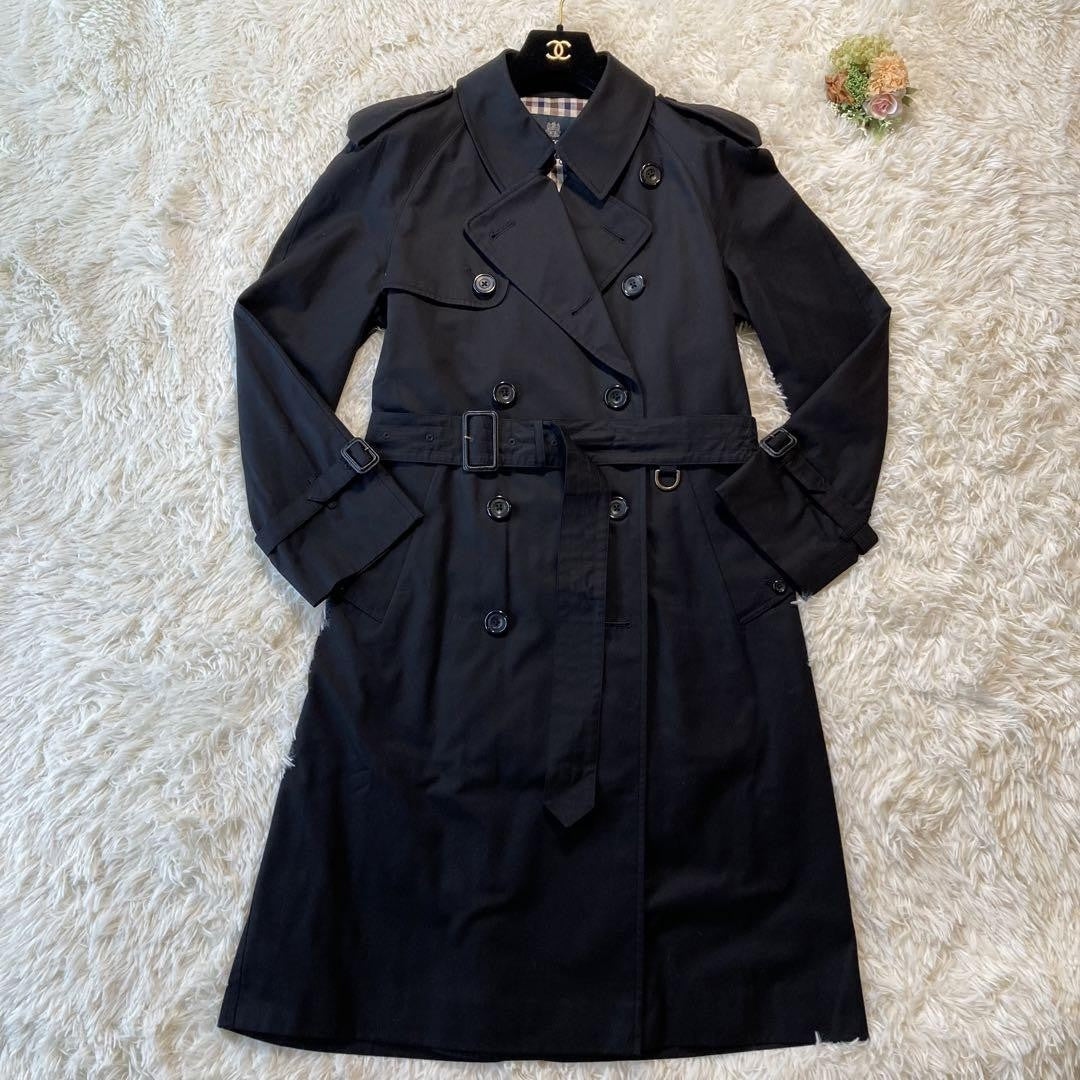 Aquascutum Trench Coat Club Check Asian fit S 36 US size XS Black Authentic