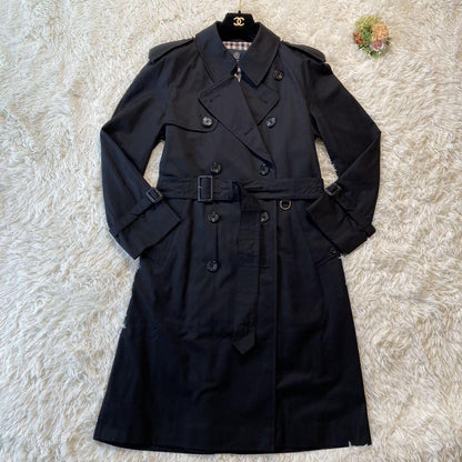 Aquascutum Trench Coat Club Check Asian fit S 36 US size XS Black Authentic