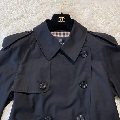 Aquascutum Trench Coat Club Check Asian fit S 36 US size XS Black Authentic