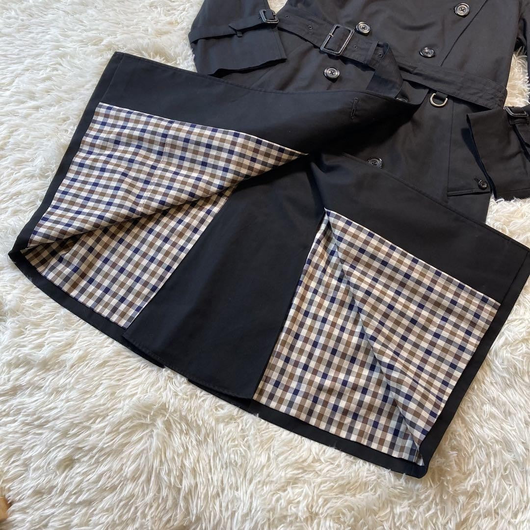 Aquascutum Trench Coat Club Check Asian fit S 36 US size XS Black Authentic