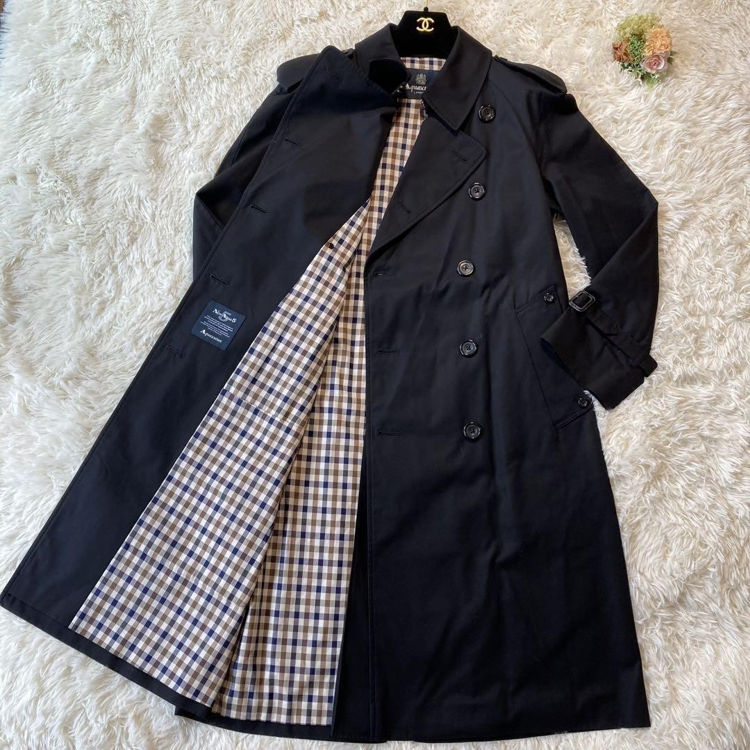 Aquascutum Trench Coat Club Check Asian fit S 36 US size XS Black Authentic