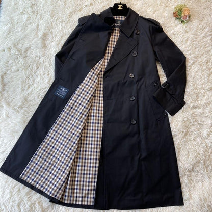 Aquascutum Trench Coat Club Check Asian fit S 36 US size XS Black Authentic