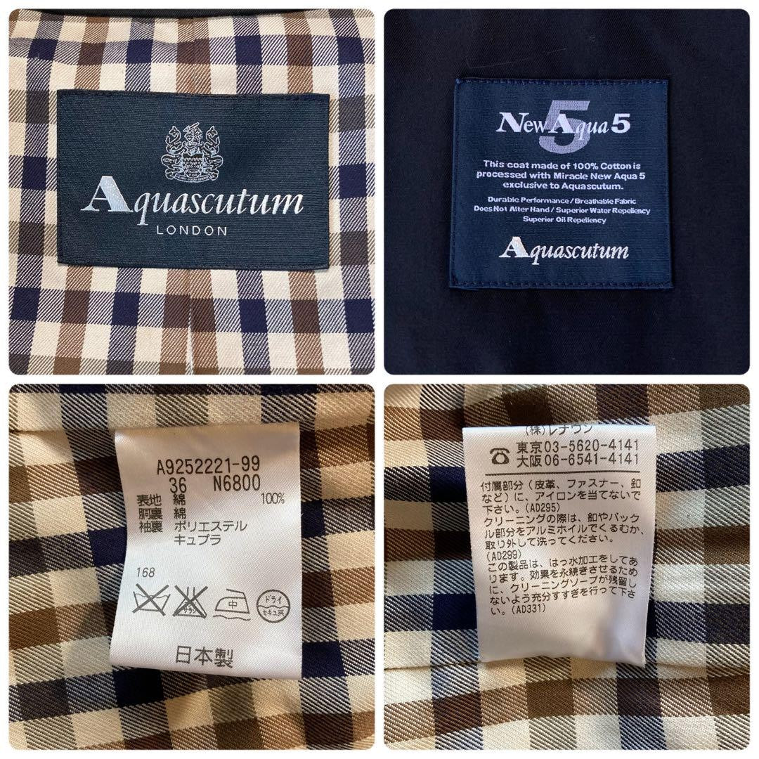 Aquascutum Trench Coat Club Check Asian fit S 36 US size XS Black Authentic